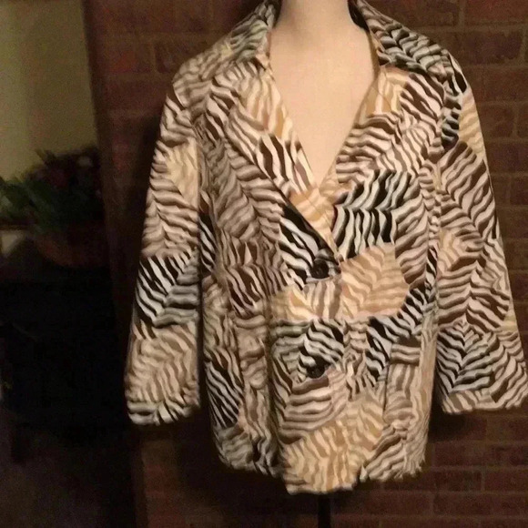 RAFAELLA   WOMENS Plus Size 1X Blazer. BUTTON FRONT BROWN PATTERNED BLAZER - Picture 1 of 4